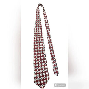 MARK SHALE MENS VINTAGE RED CREAM SQUARES SILK TIE